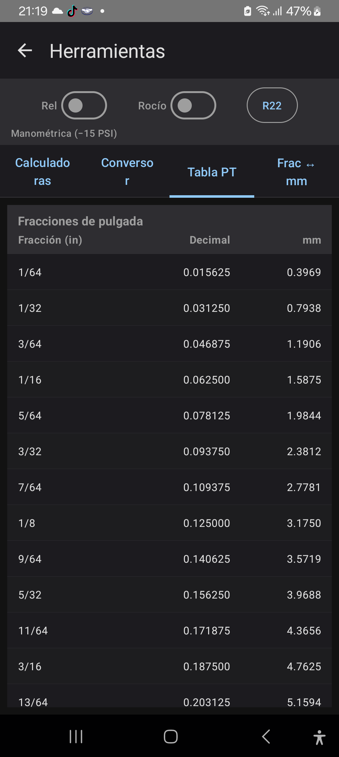 Herramientas - Frac↔mm
